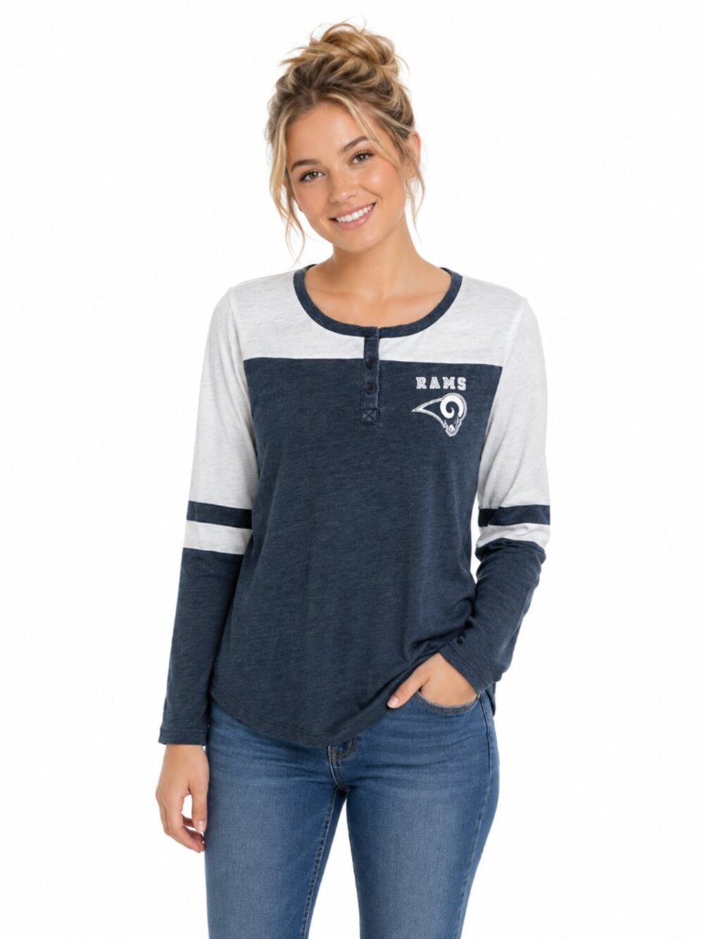 Los Angeles Rams Girls T Shirt Size XL 14/16 Henley Jersey Style Sparkle Logo